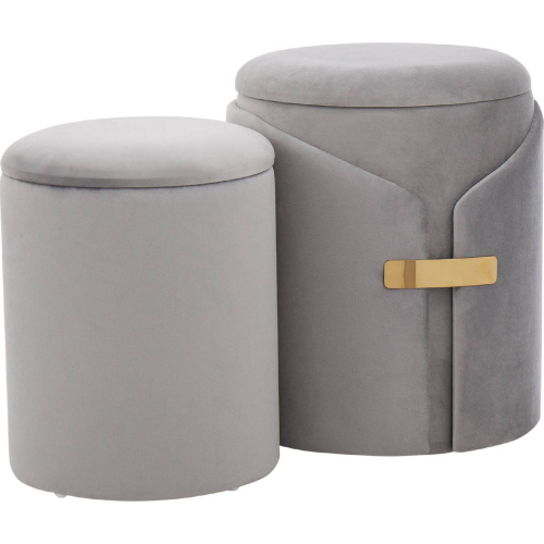 Dahlia Nesting Ottoman Set in Silver Velvet w/ Gold Accents